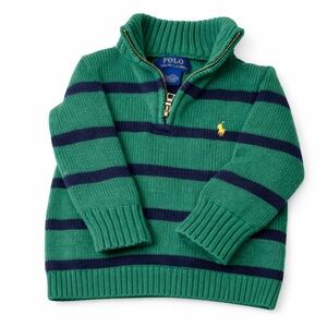 Polo by Ralph Lauren Green and Navy Striped Half-Zip Sweater